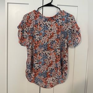 Loft Petite Floral Flutter Sleeve Blouse